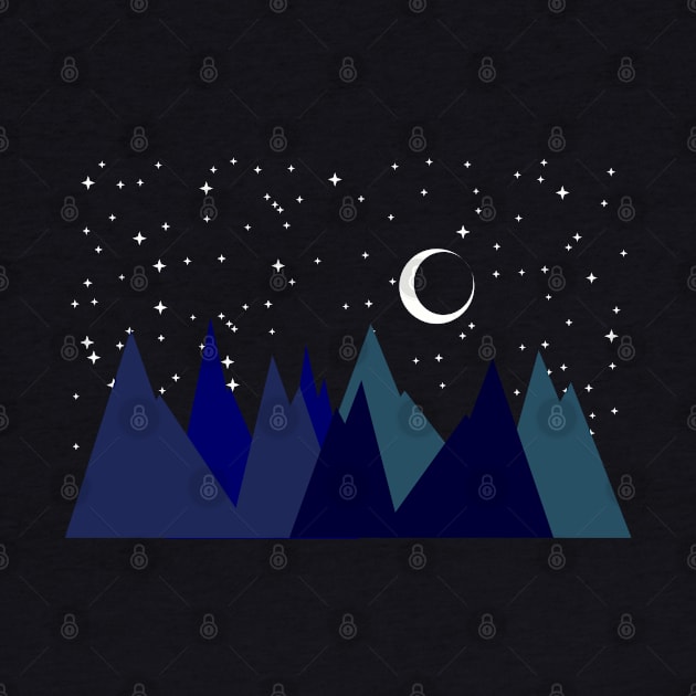 MOUNTAINS, NIGHT SKY, MOON AND STARS, MINIMALIST MOUNTAINS by SAMUEL FORMAS